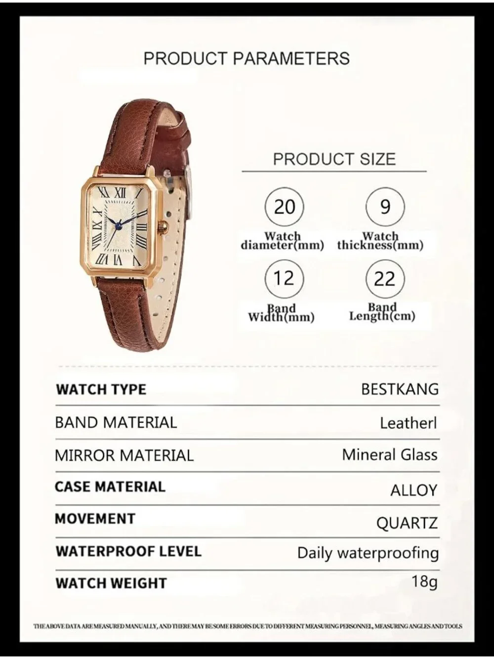 Women's Brown Gold Leather Strap Elegant Dainty Vintage Rectangle Wrist Watch